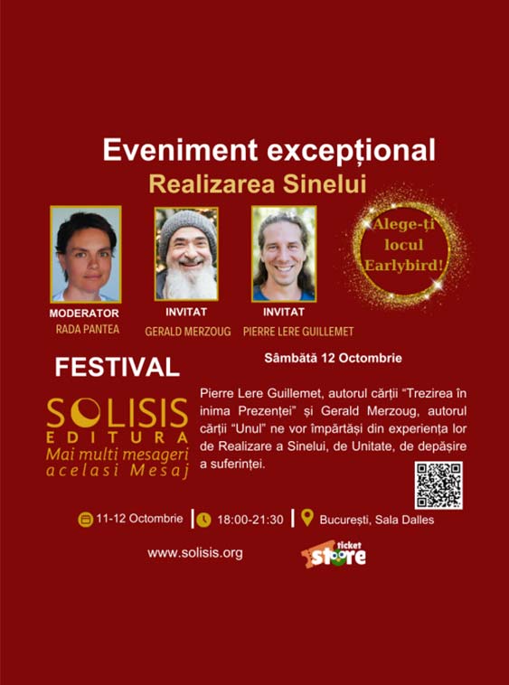 Festivalul Editurii SOLISIS. Realizarea sinelui. 12 octombrie 2024 la Sala Dalles